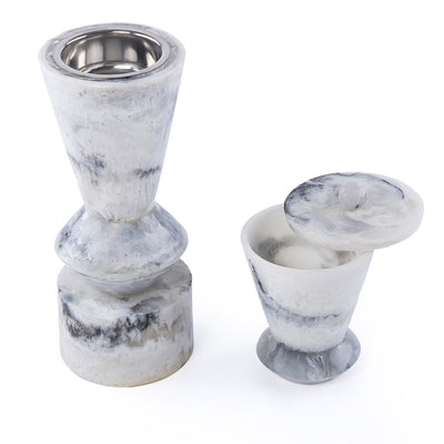 طقم مبخر أنيق من الراتنج مكون من 2 قطعة - أبيض & أسود