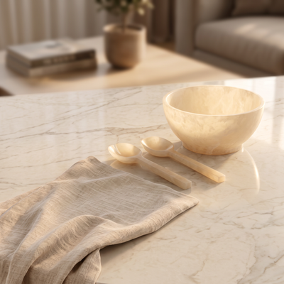 Set of white salad bowl with 2 spoons with gift box