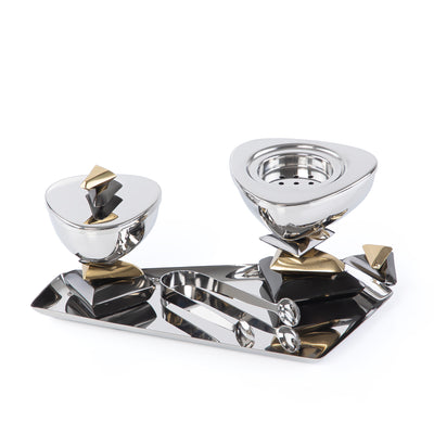 طقم مبخر معدني فاخر مكوّن من 4 قطع مع بوكس هدايا – فضي / أسود