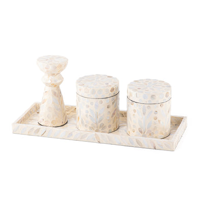 طقم صدف (2 جار، قطعة ديكور، صينية) - كريمي