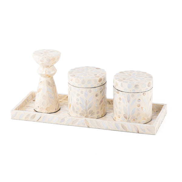 طقم صدف (2 جار، قطعة ديكور، صينية) - بيج 