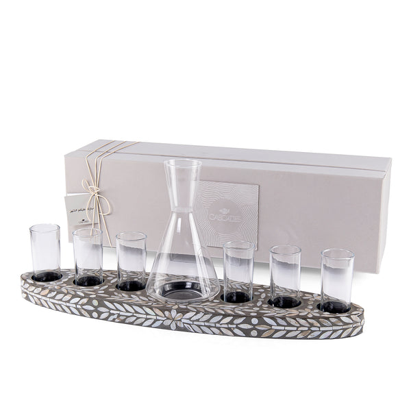 Set of Grey Tray with Jar 6 Glasses and gift box