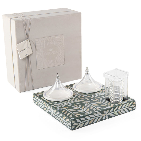 Set of Square Tray with Coffee Cup Stand and gift box - Green