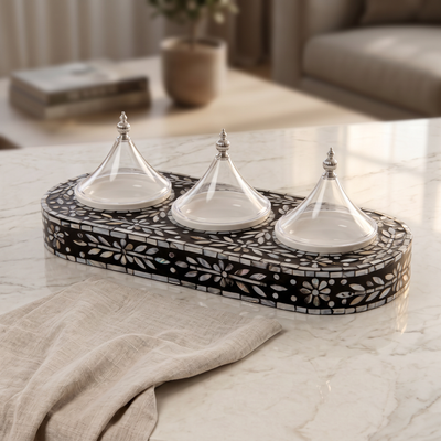 Set of Rectangle Tray with 3 Plates and gift box - Black