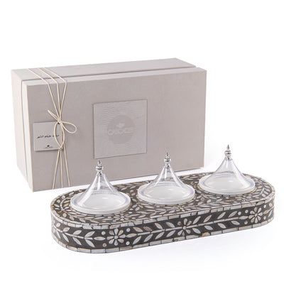 Set of Rectangle Tray with 3 Plates and gift box - Grey