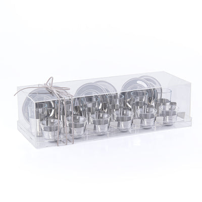 طقم مكون من 6 إستكانات و 6 فناجين قهوة مع 6 أطباق وبوكس أكريليك - فضي