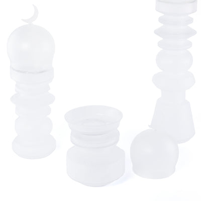 طقم زجاجي (2 قطعة ديكورعلى شكل مأذنة + وعاء للتمر ) مع بوكس هدايا - أبيض