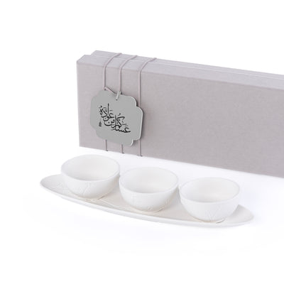 Set of 3 Matt White Ceramic Bowls with Plate With Gift Box