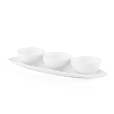 Set of 3 Matt White Ceramic Bowls with Plate With Gift Box
