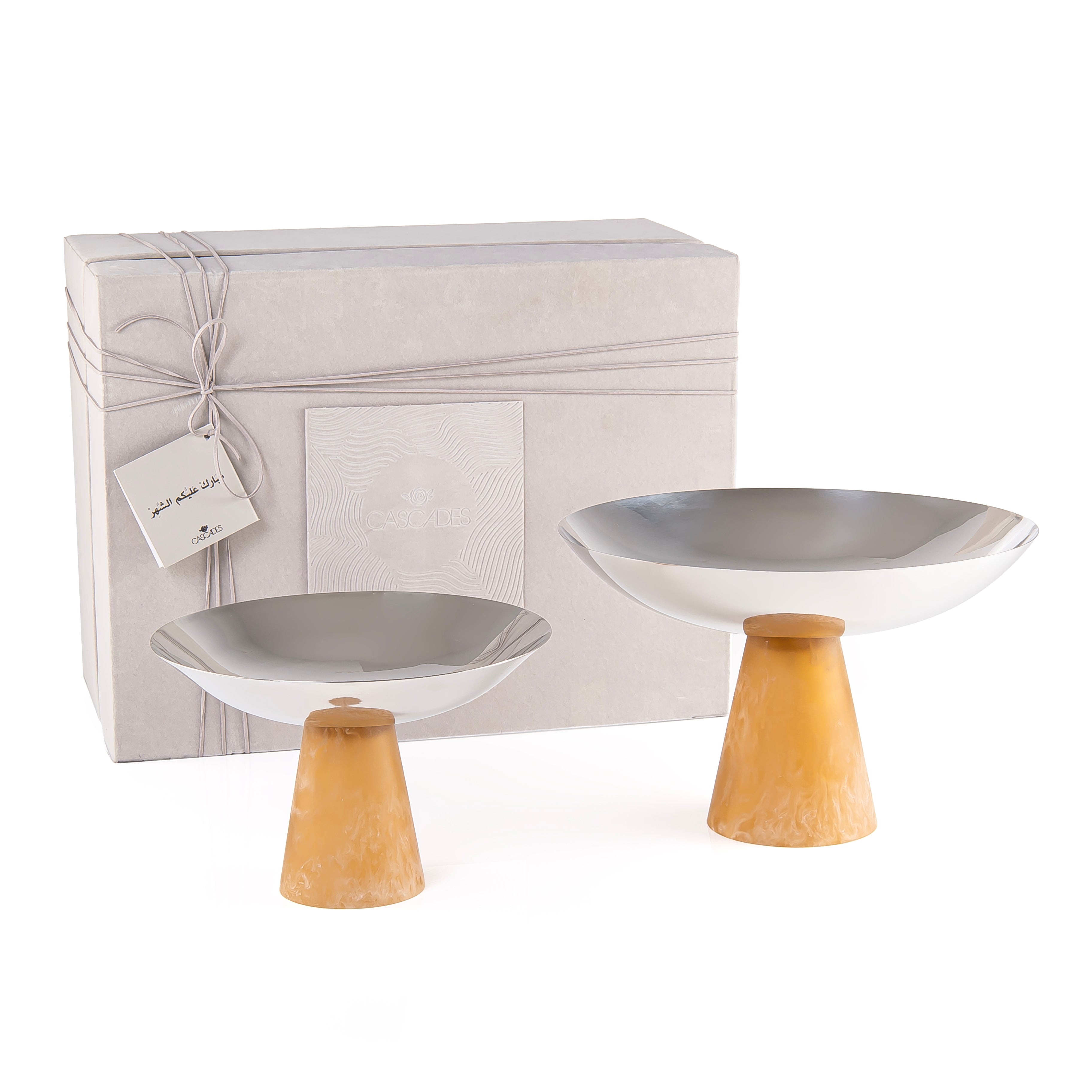 طقم من 2 ستاند أنيق من الراتنج مع بوكس هدايا - برتقالي