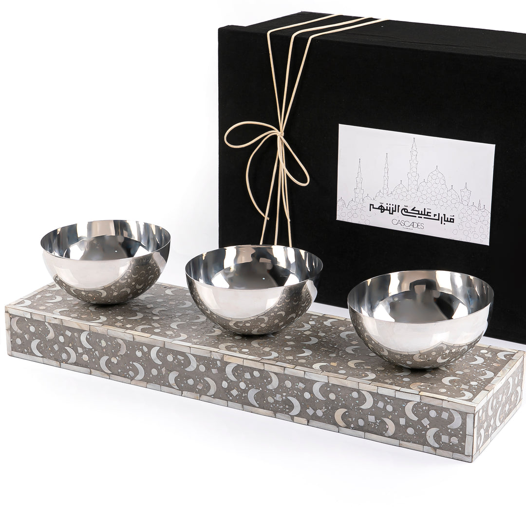 Set of 3 Mop stainless Bowl With Ramadan box-Gray