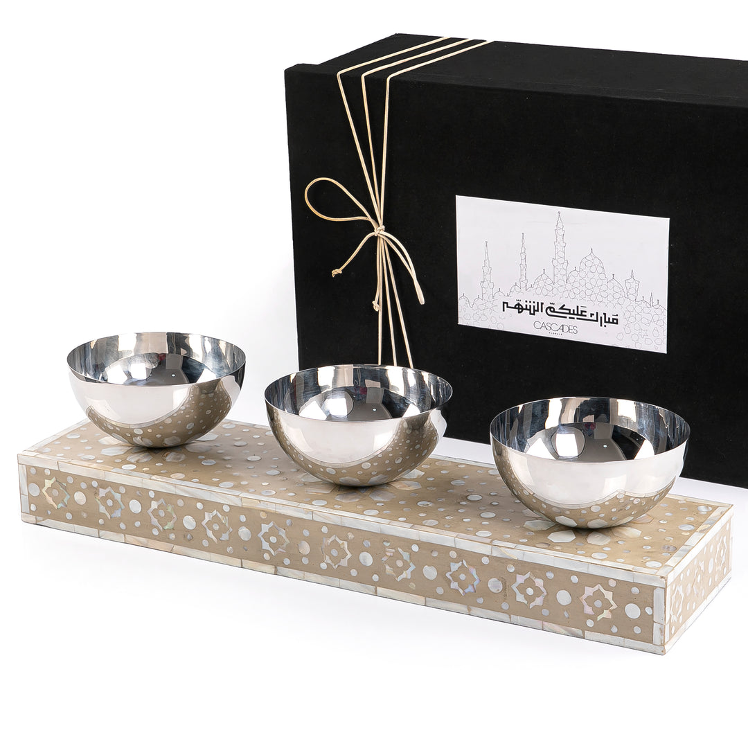 Set of 3 Mop stainless bowl With Ramadan box-Brown