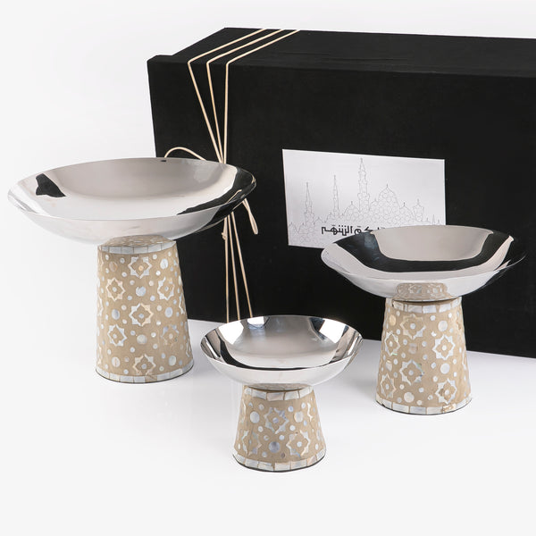 Set of 3 Mop stainless stands With Ramadan box-Brown
