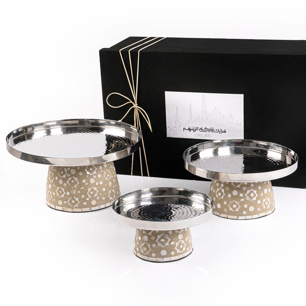 Set of 3 Mop stainless stands With Ramadan box-Brown