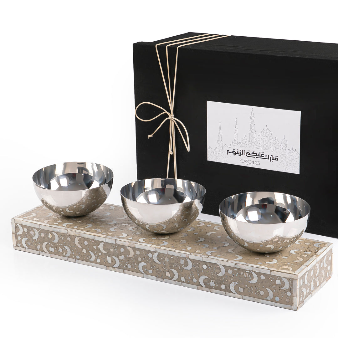 Set of 3 Mop stainless Bowl With Ramadan box-  Dark Beige
