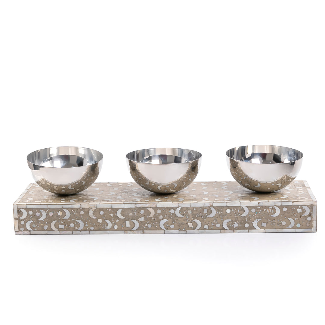 Set of 3 Mop stainless Bowl With Ramadan box-  Dark Beige