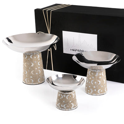 Set of 3 Mop stainless stands With Ramadan box-  Dark Beige