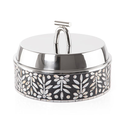 Large mother of pearl stainless steel food heat keeper - black