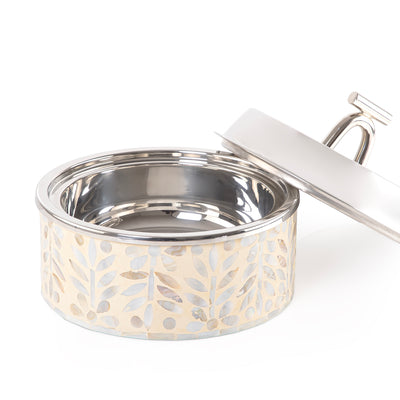 Small mother of pearl stainless steel food heat keeper - cream