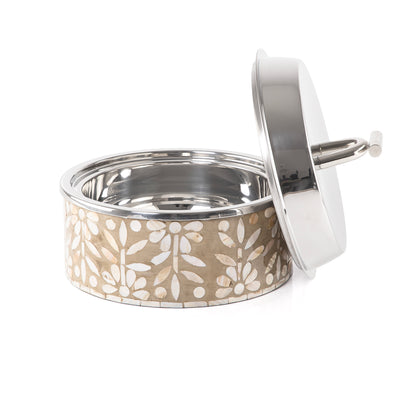 Small mother of pearl stainless steel food heat keeper - beige