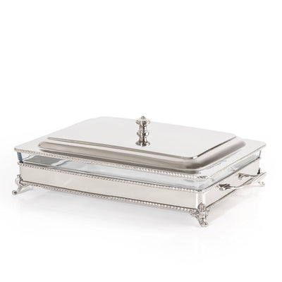 سخان طعام مستطيل ستانلس ستيل فضي مع وعاء زجاجي داخلي – كبير