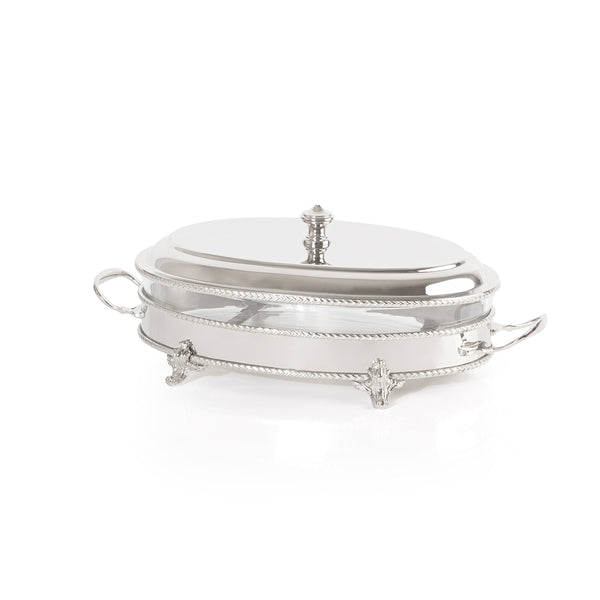 سخان طعام بيضاوي ستانلس ستيل فضي مع وعاء زجاجي داخلي – كبير