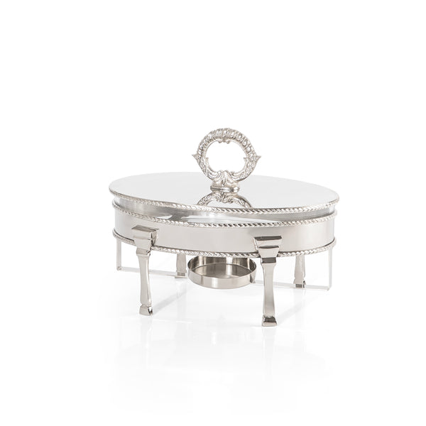 سخان طعام بيضاوي ستانلس ستيل فضي مع وعاء زجاجي داخلي ومقبض – صغير