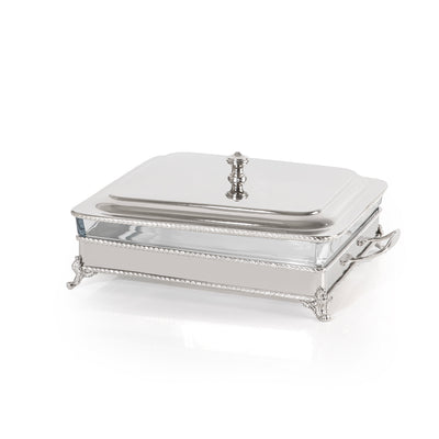 Rectangular Silver Stainless Steel Chafing Dish with Interior Glass Bowl