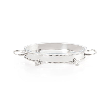 حامل تقديم بيضاوي من الستانلس ستيل مع وعاء زجاجي داخلي - صغير