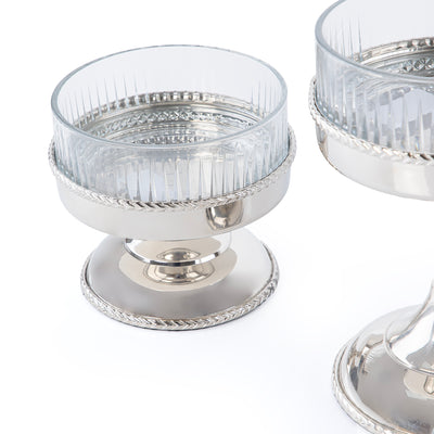 Set of 2 Pcs Shiny Metal Glass Stand with Bowl