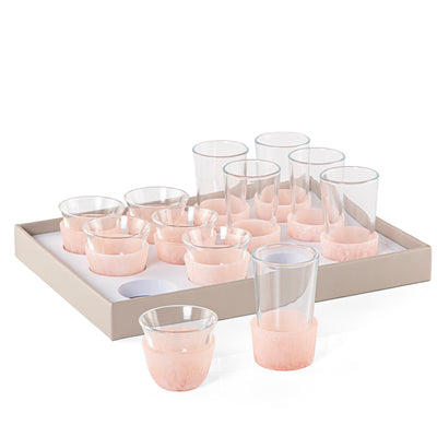 Set of 12 pcs tea stikana and arabic coffee cups - pink