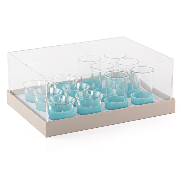 طقم من 12 قطعة من استكانات الشاي وأكواب القهوة العربية - أزرق