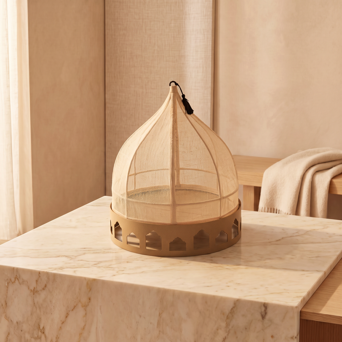 Linen cover with metal base