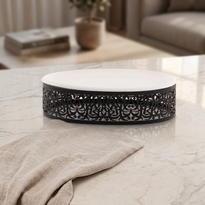 Ceramic plate and metal base with Arabian art