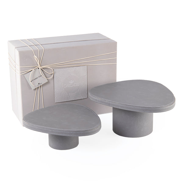 Set of 2 grey leather stand with gift box