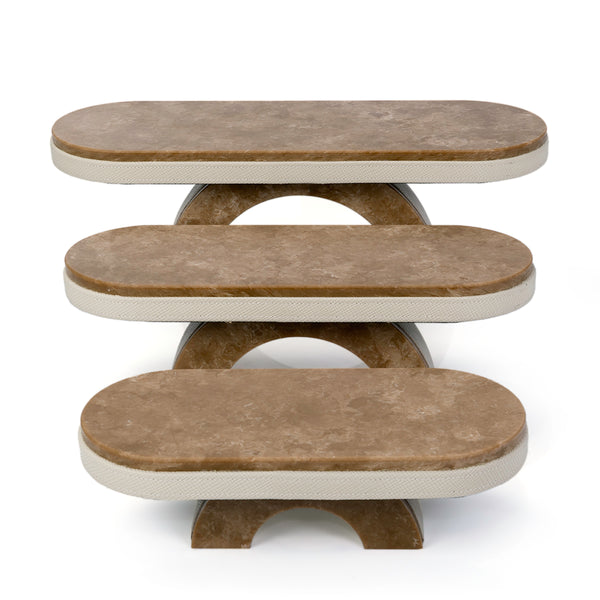 Set of 3 marble leather base stand