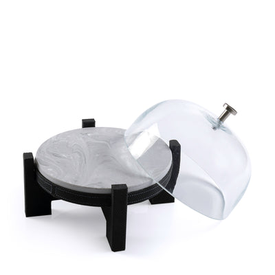 marble leather base stand with glass cover