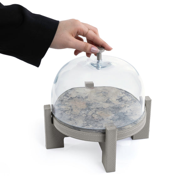 marble leather base stand with glass cover