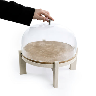 marble leather base stand with glass cover