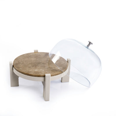 marble leather base stand with glass cover