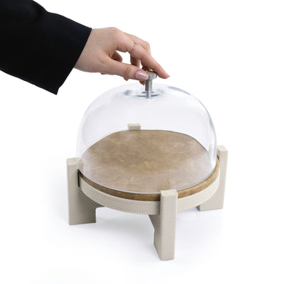marble leather base stand with glass cover