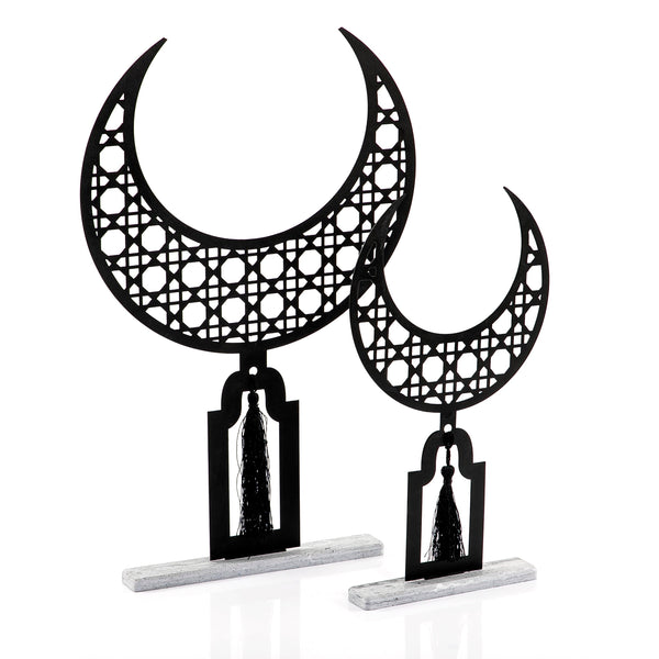 Set of 2 metal crescent moon marble stand - CASCADES