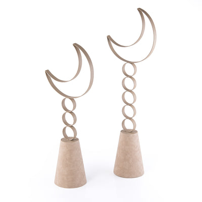 طقم 2 ستاند ديكور معدن علي شكل هلال مع قاعده جلد - بيج 