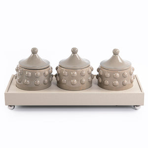 Set of 3 ceramic jars with tray - CASCADES