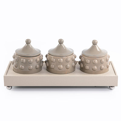 Set of 3 ceramic jars with tray - CASCADES