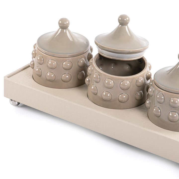 Set of 3 ceramic jars with tray