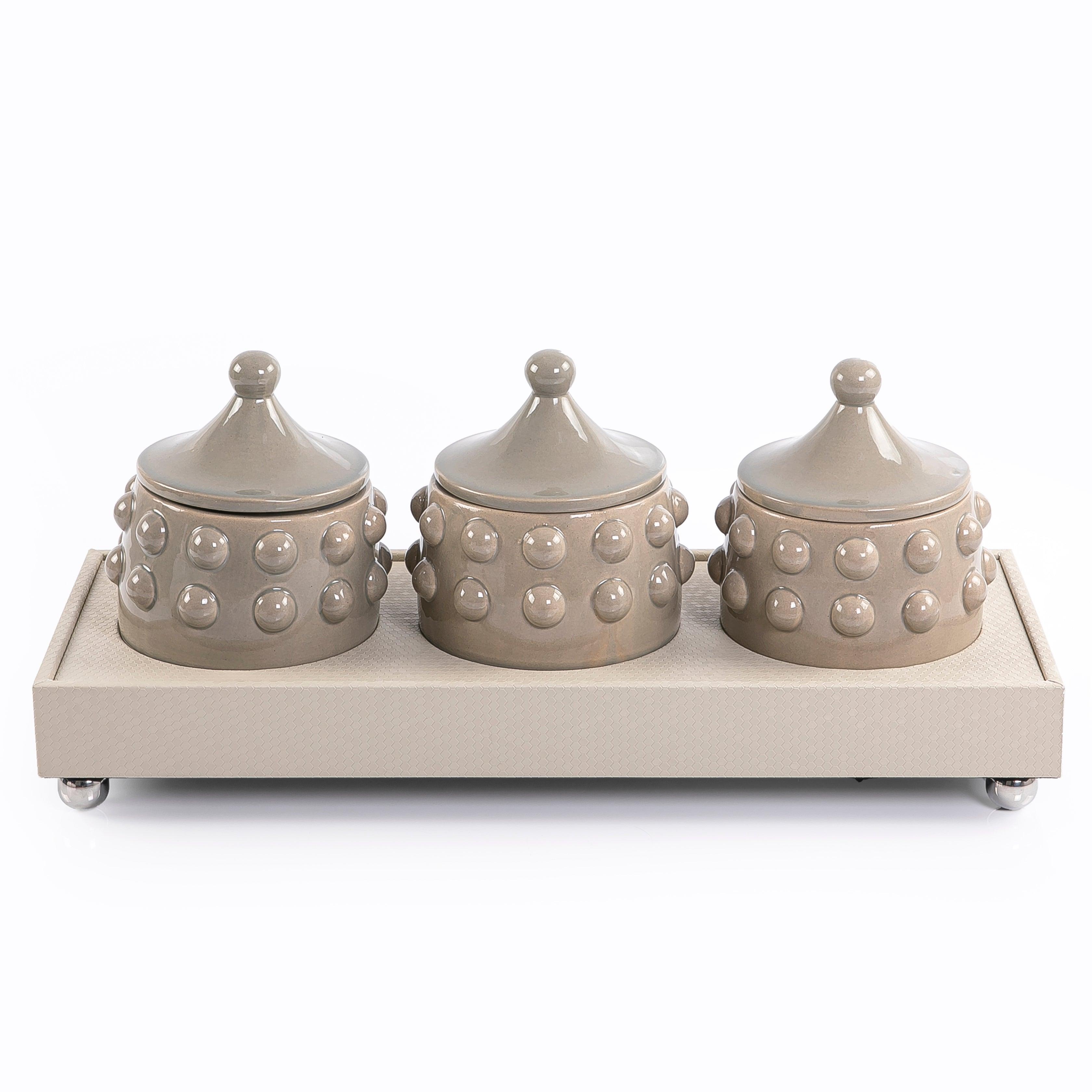Set of 3 ceramic jars with tray - CASCADES