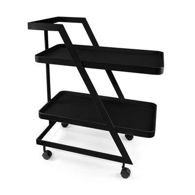 Leather Trolley Table with Two Shelves and Metal Sides