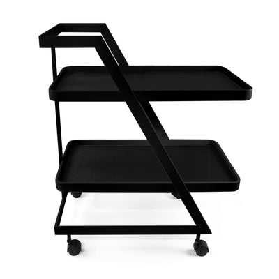 Leather Trolley Table with Two Shelves and Metal Sides