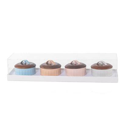 Set of 4 pcs colorful small pottery pot with tray